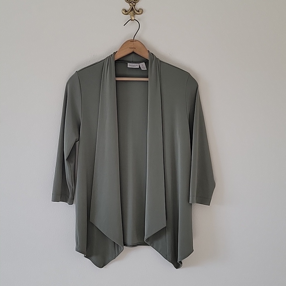 Chico's Easywear‎ Olive Green Open Front Cardigan 3/4 Sleeves Size Medium M